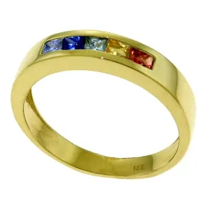 0.6 Carat 14K Solid Yellow Gold Rings Natural Multicolor Sapphire