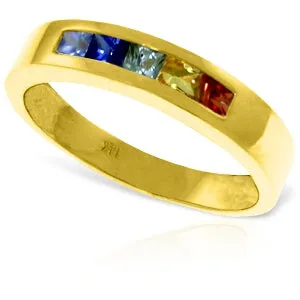 0.6 Carat 14K Solid Yellow Gold Rings Natural Multicolor Sapphire