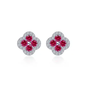 0.8 CTW Ruby Flower Halo Stud Earrings