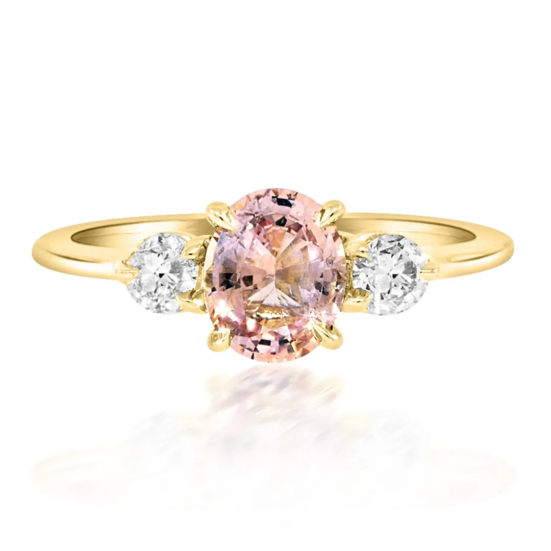 0.98ct Peach Sapphire & Diamond Trinity Ring