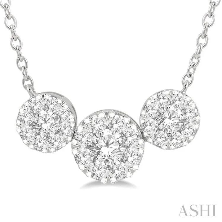 1 1/2 Ctw 3-Stone Lovebright Round Cut Diamond Necklace in 14K White Gold