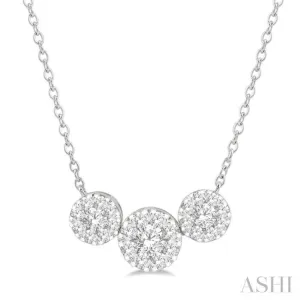 1 1/2 Ctw 3-Stone Lovebright Round Cut Diamond Necklace in 14K White Gold