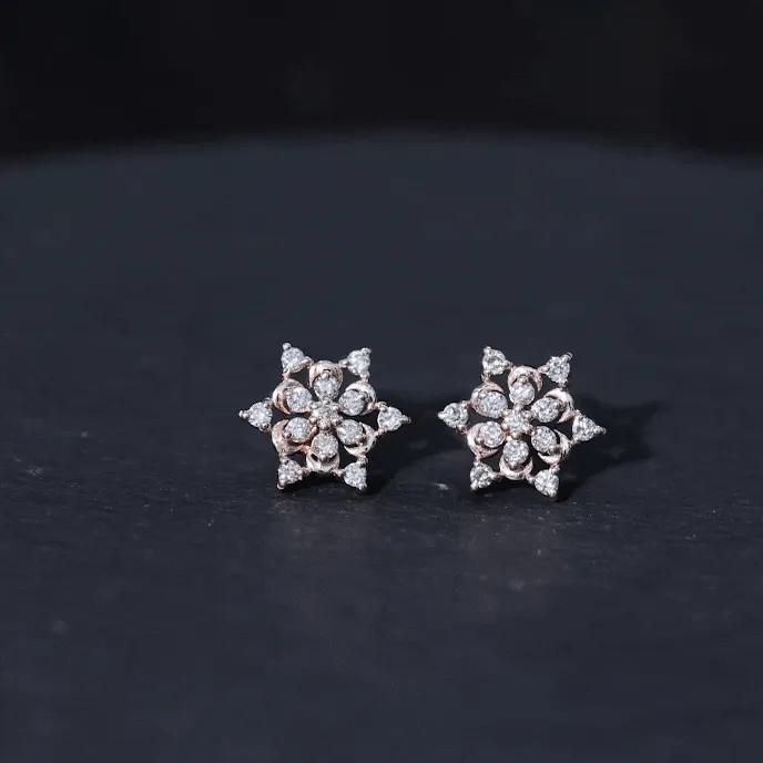 1 CT Diamond and Gold Snowflake Statement Stud Earrings