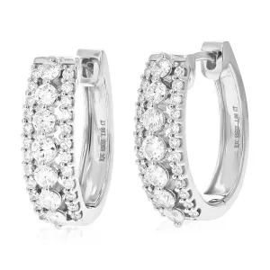 1 cttw 62 Stones Round Lab Grown Diamond Hoop Earrings .925 Sterling Silver Prong Set 3/4 Inch