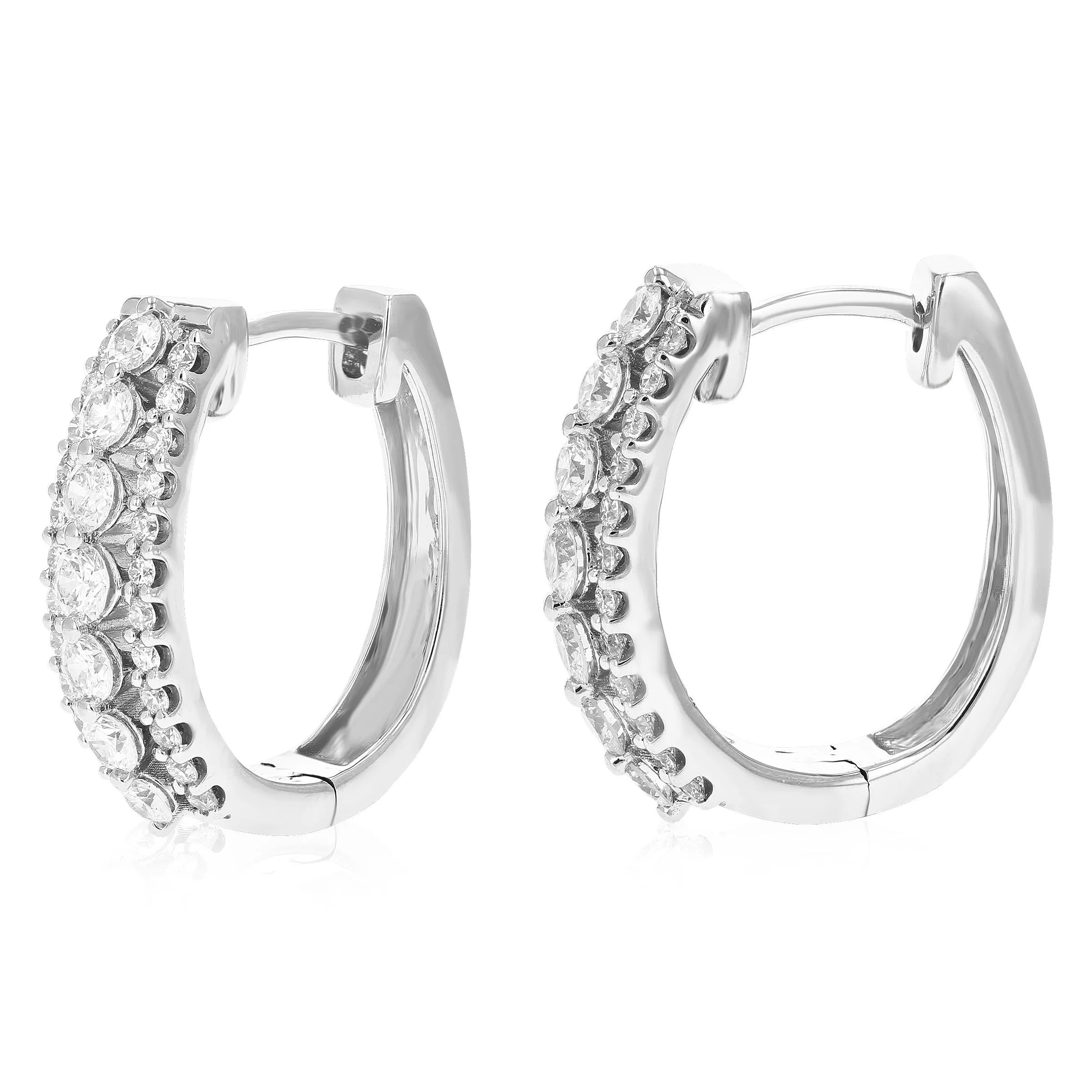 1 cttw 62 Stones Round Lab Grown Diamond Hoop Earrings .925 Sterling Silver Prong Set 3/4 Inch