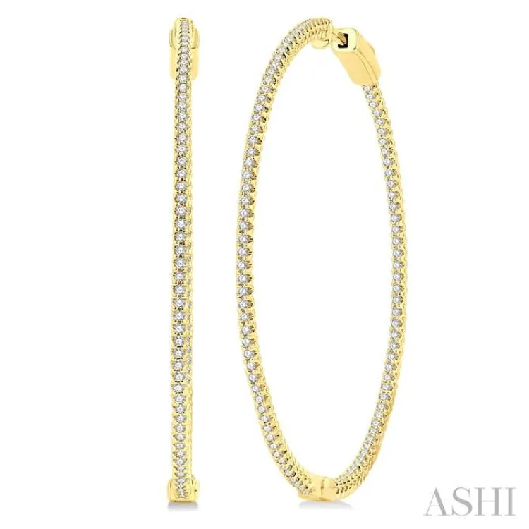 1 ctw Interior & Exterior Embellishment Round Cut Diamond Fashion 1 3/4 Inch Hoop Earring in 14K Yellow Gold