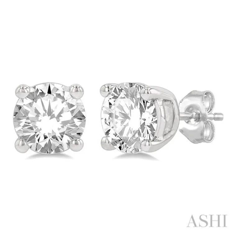 1 Ctw Round Cut Diamond Stud Earring in 14K White Gold