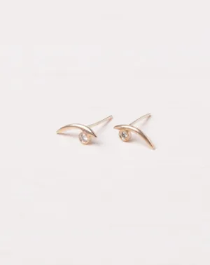 10K Gold Arc White Diamond Earrings