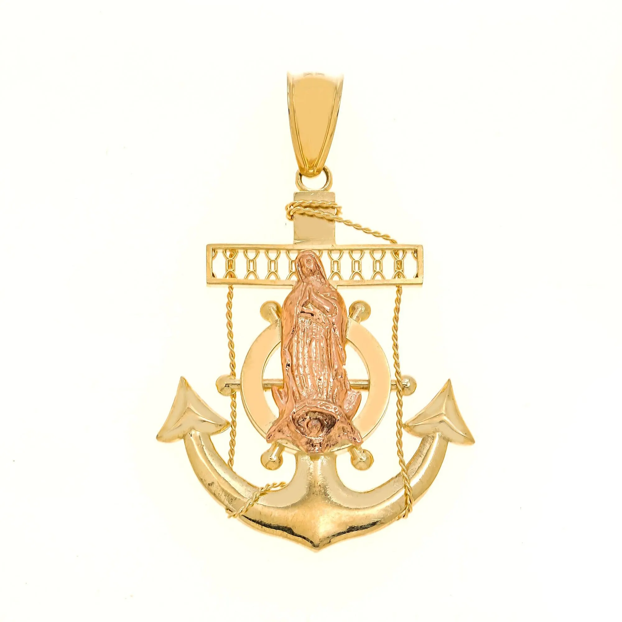 10K GOLD TWO TONE MOTHER MARY ANCHOR PENDANT 10.3G