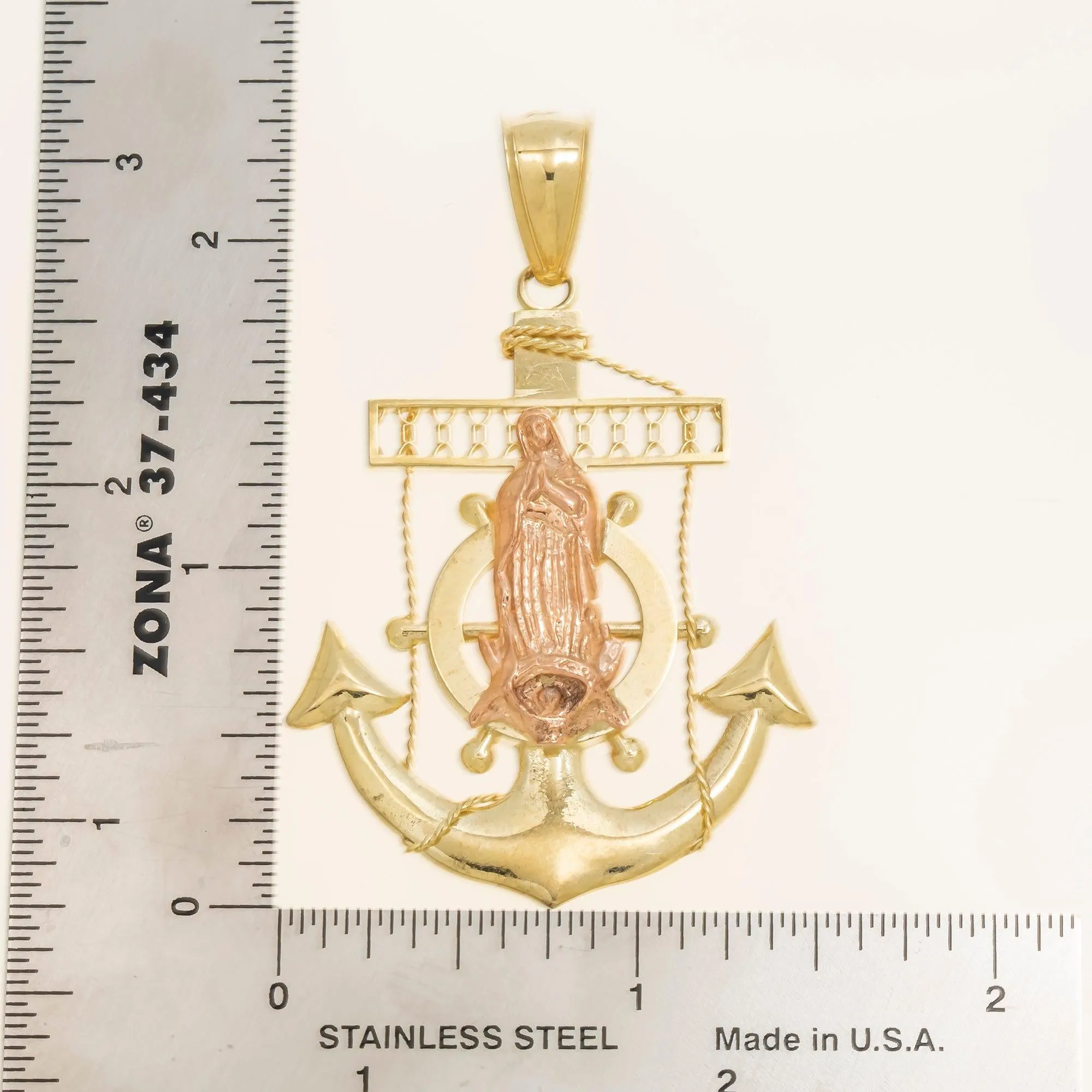 10K GOLD TWO TONE MOTHER MARY ANCHOR PENDANT 10.3G