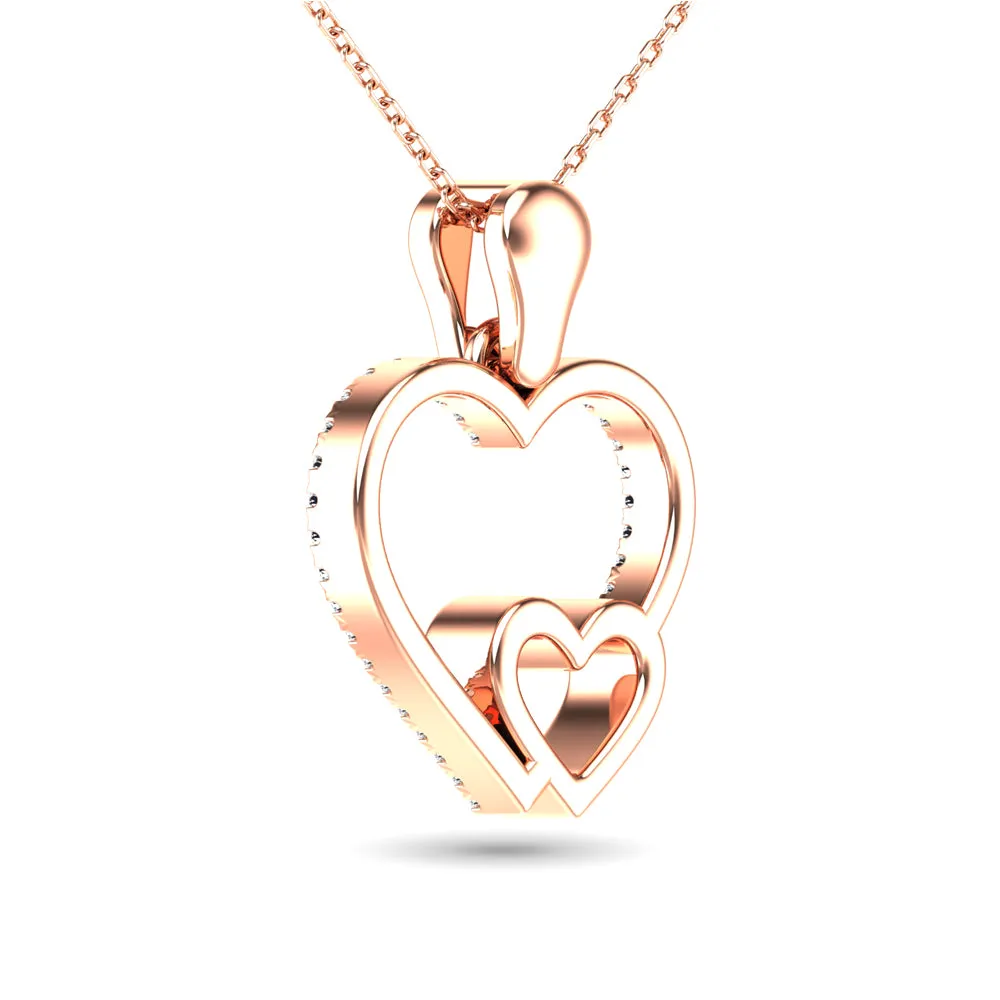 10K Rose Gold 1/20 Ctw Diamond Double Heart Pendant