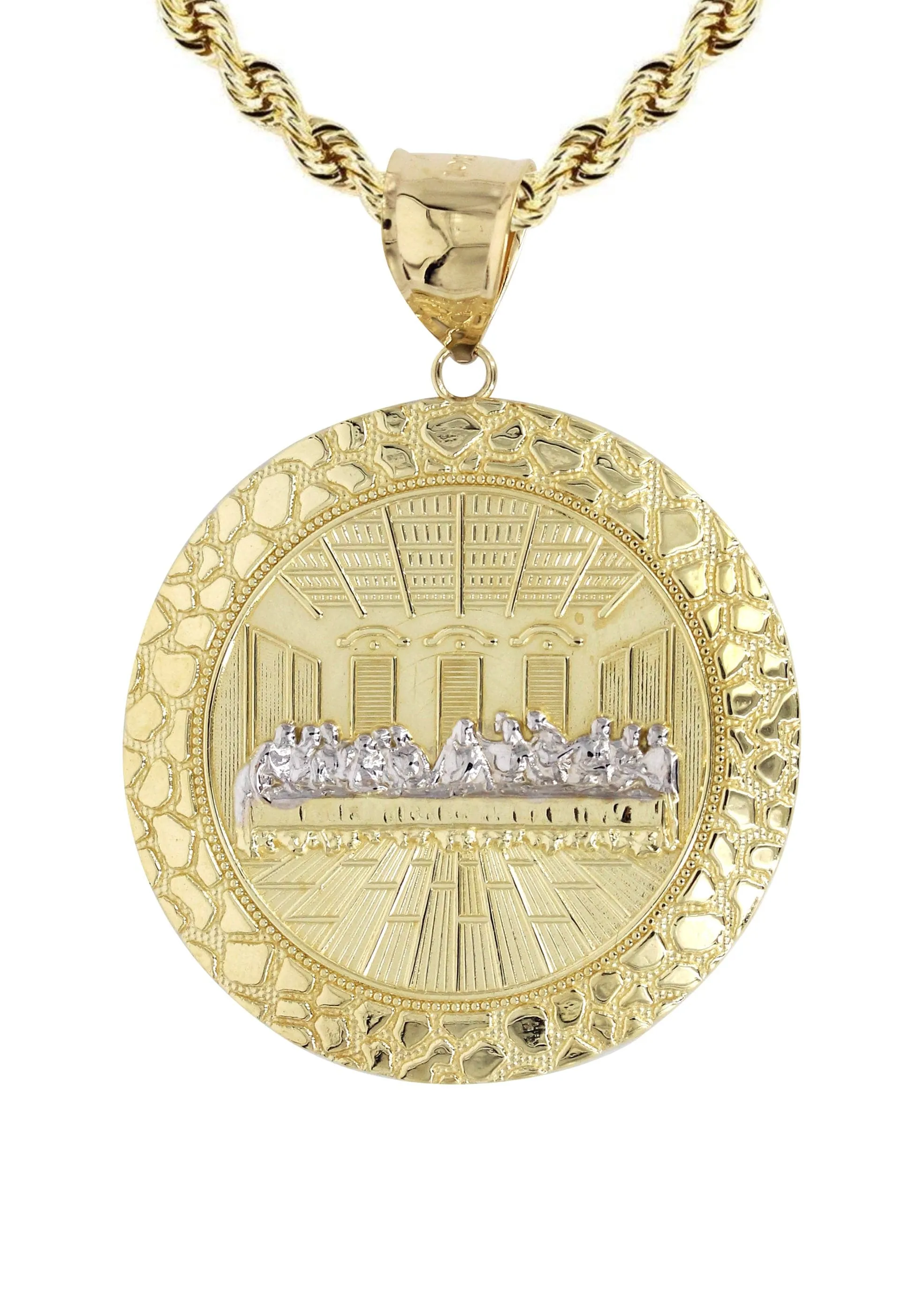 10K Yellow Gold Round Last Supper Necklace | Appx 17.8 Grams