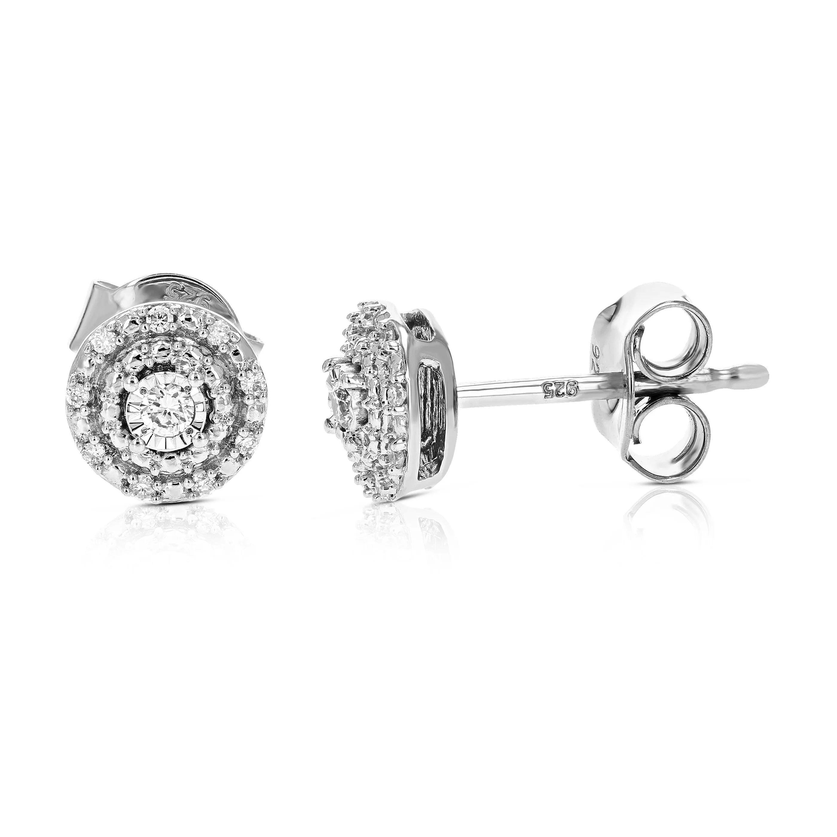 1/10 cttw 20 Stones Round Lab Grown Diamond Studs Earrings .925 Sterling Silver Prong Set 1/4 Inch