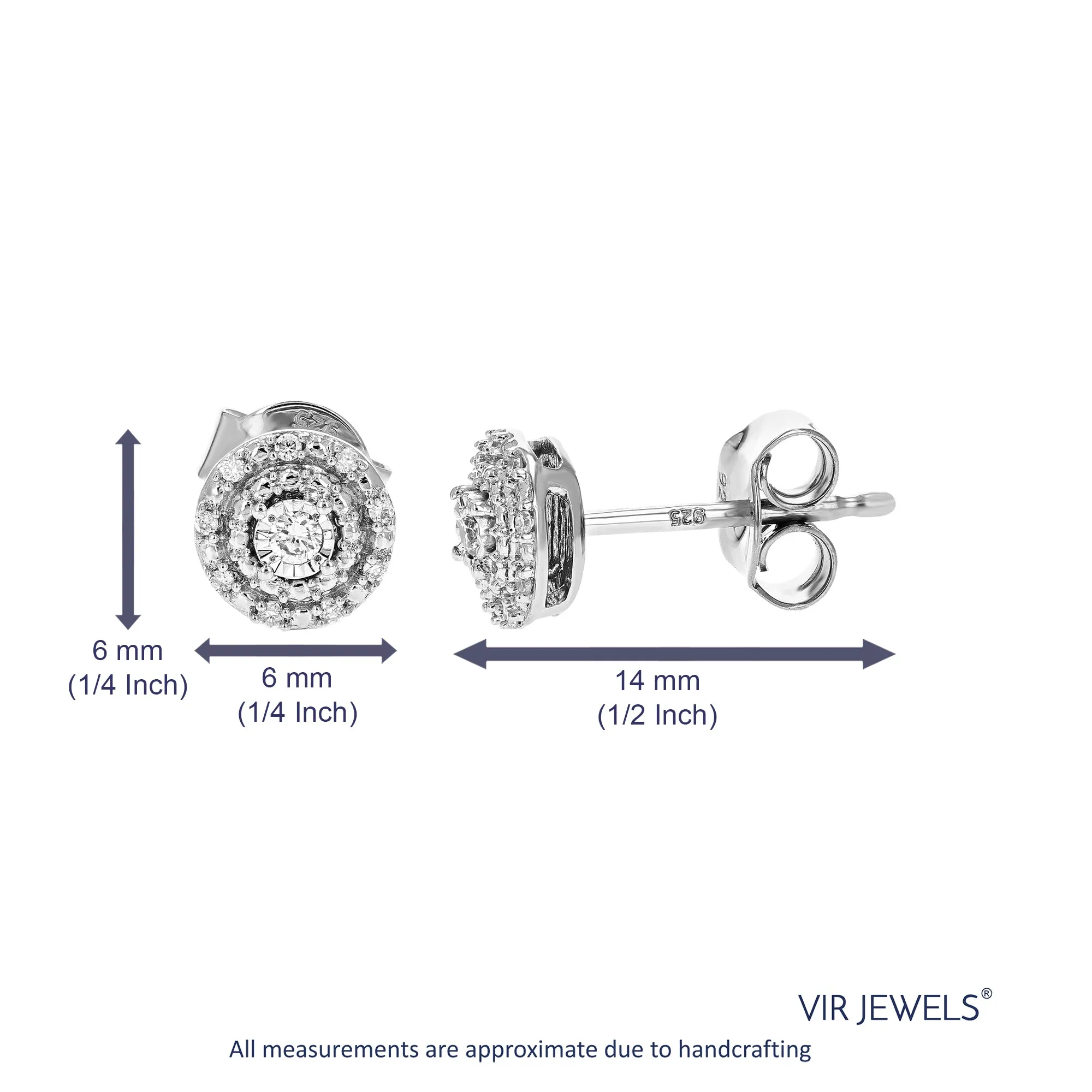 1/10 cttw 20 Stones Round Lab Grown Diamond Studs Earrings .925 Sterling Silver Prong Set 1/4 Inch