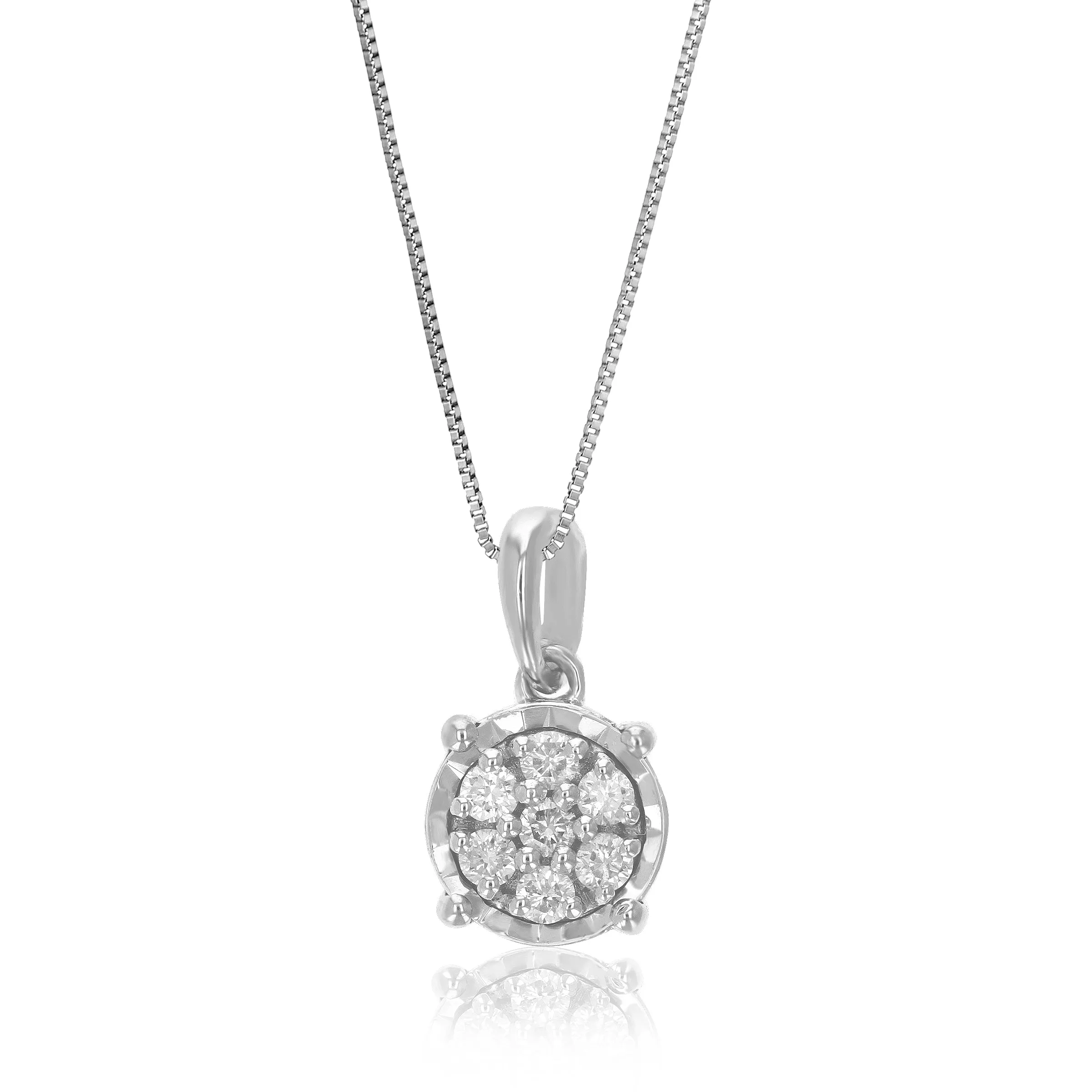 1/10 cttw Lab Grown Diamond Round Circle Pendant Necklace .925 Sterling Silver 1/4 Inch With 18 Inch Chain