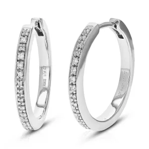 1/10 cttw Round Cut Lab Grown Diamond Prong Set Hoop Earrings in .925 Sterling Silver 3/4 Inch