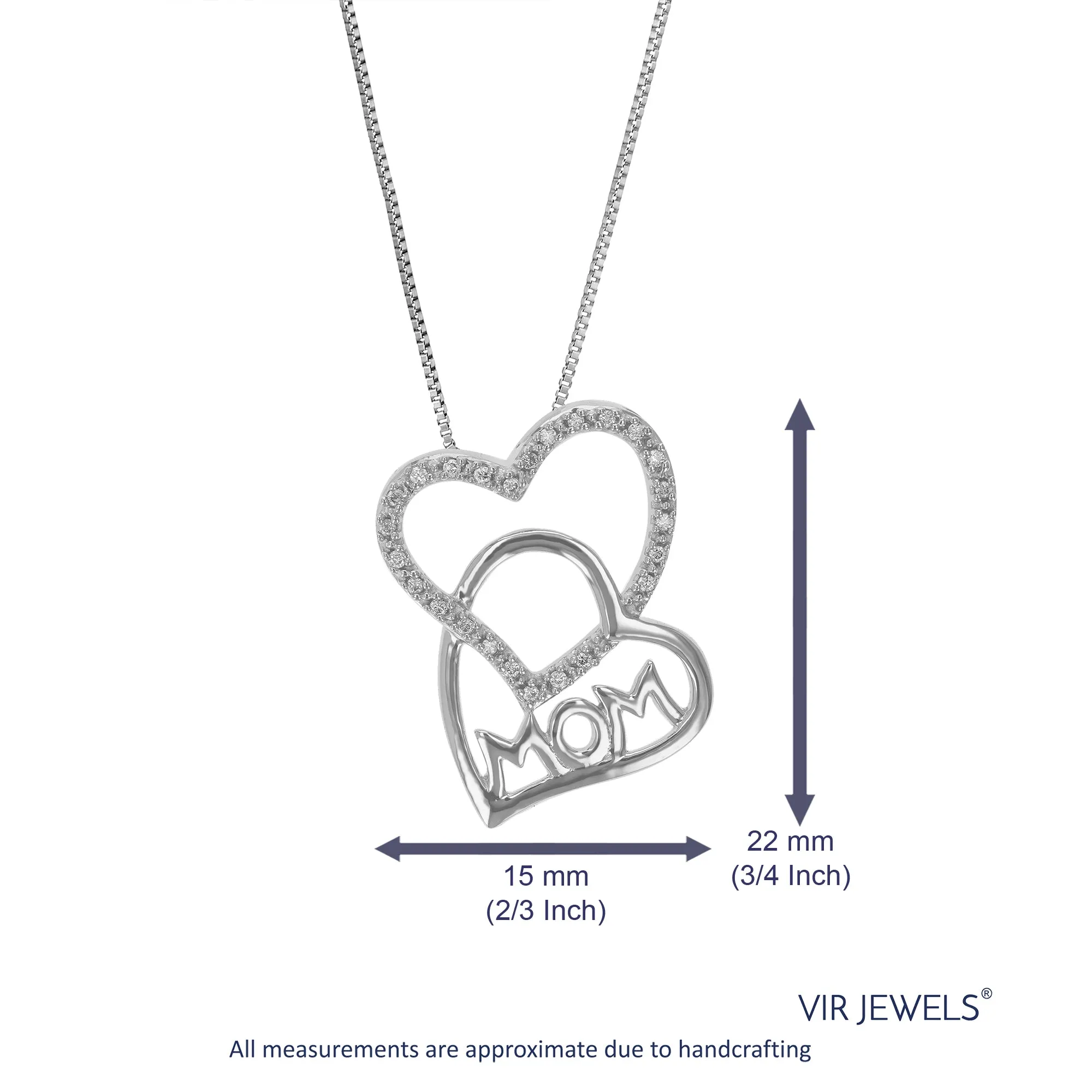 1/12 cttw Lab Grown Diamond MOM Pendant Necklace .925 Sterling Silver 2/3 Inch With 18 Inch Chain