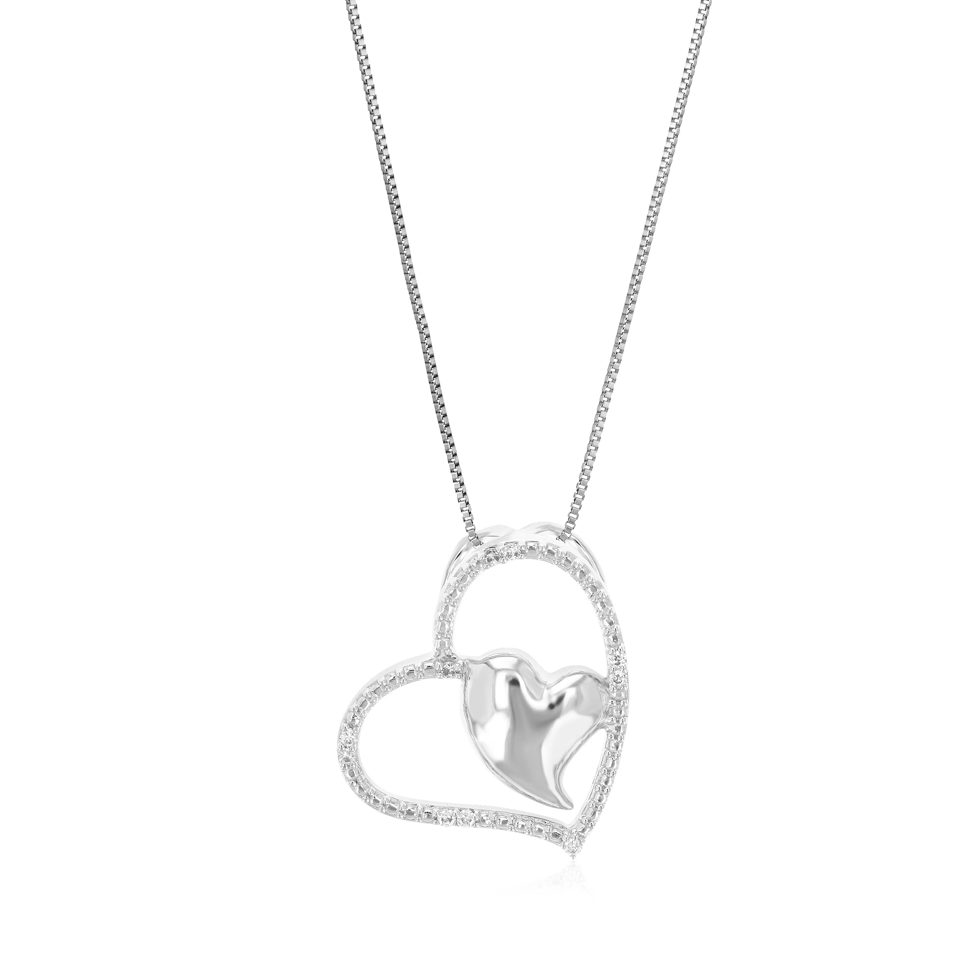 1/14 cttw Round Cut 10 Stones Lab Grown Diamond Heart Pendant Necklace .925 Sterling Silver 2/3 Inch With 18 Inch Chain