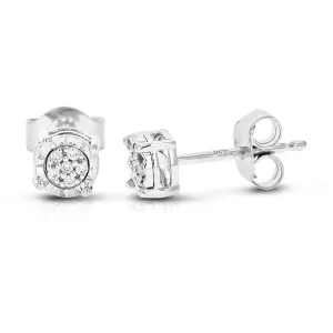 1/16 cttw 12 Stones Round Lab Grown Diamond Studs Earrings .925 Sterling Silver Prong Set Round Shape