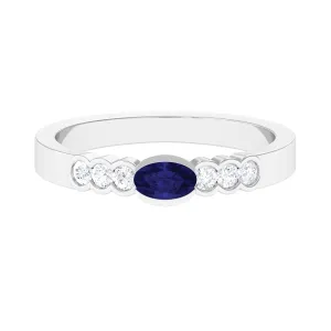 1/2 CT Oval Cut Blue Sapphire Solitaire Ring with Diamond Side Stones