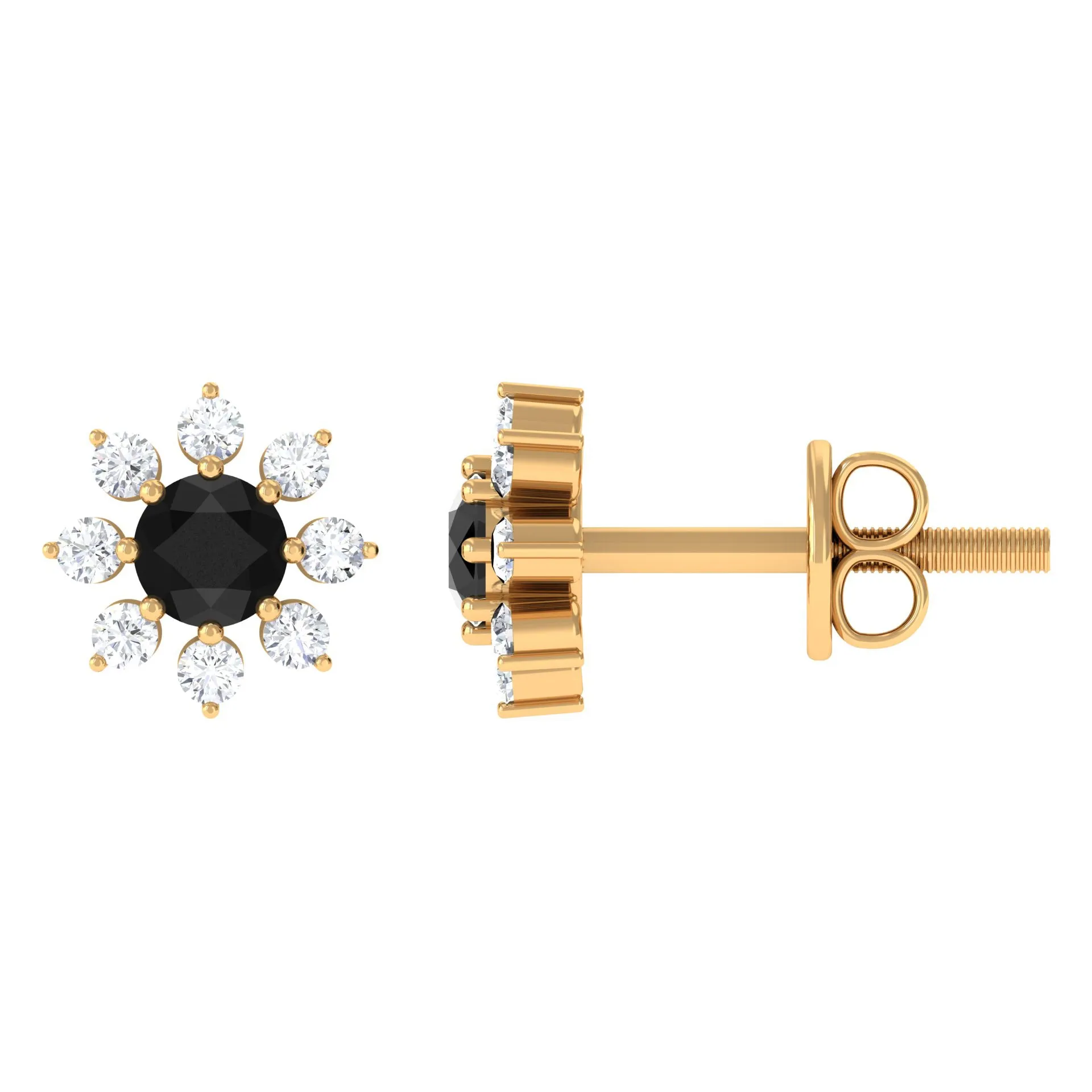 1/2 CT Round Shape Black and White Diamond Floral Stud Earring