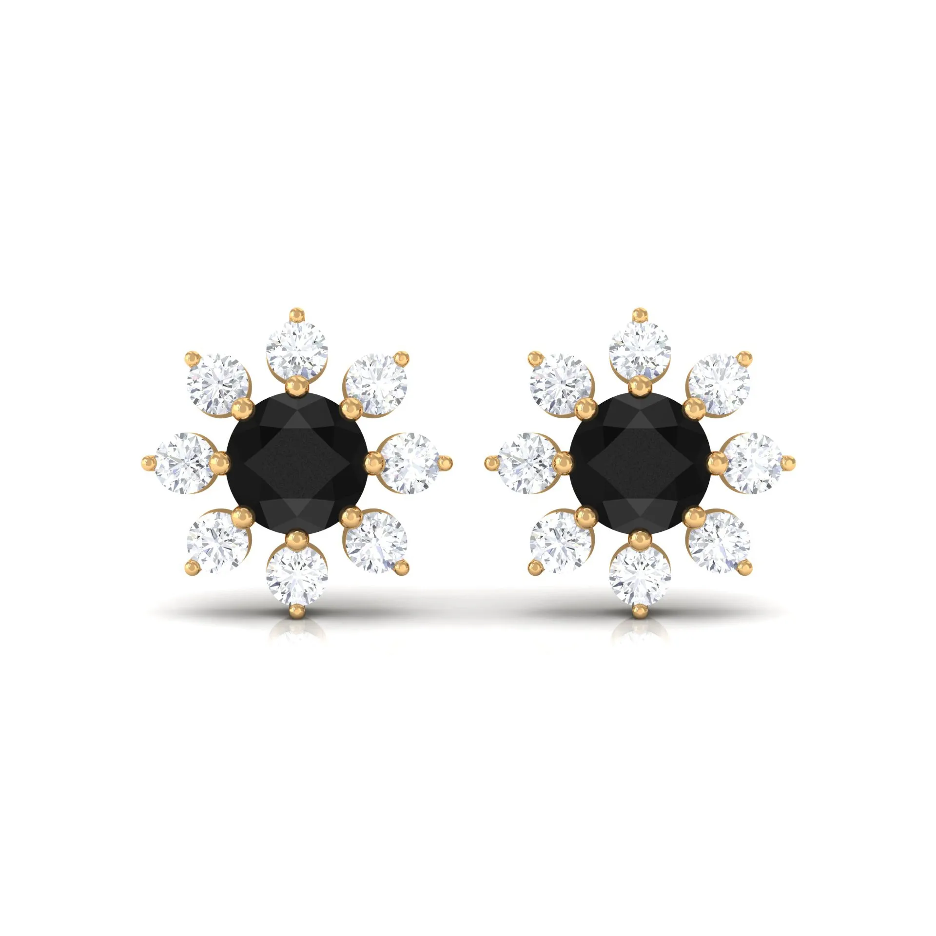 1/2 CT Round Shape Black and White Diamond Floral Stud Earring