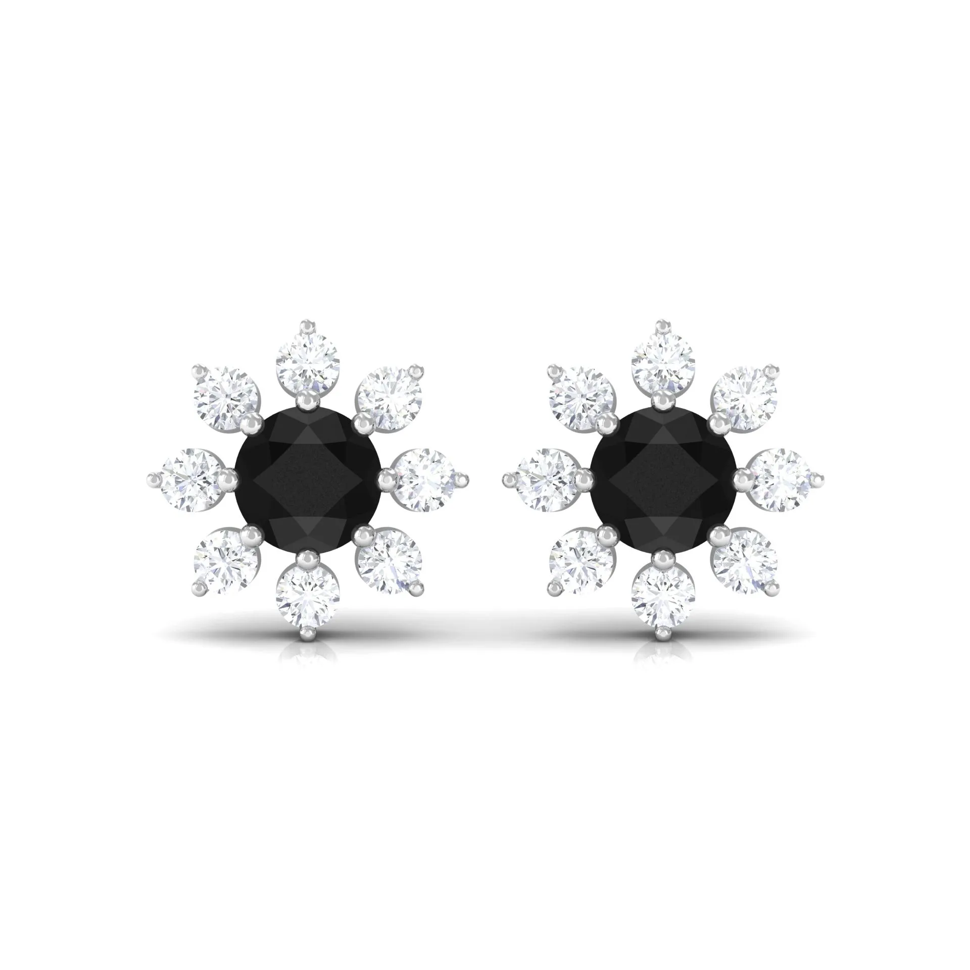 1/2 CT Round Shape Black and White Diamond Floral Stud Earring