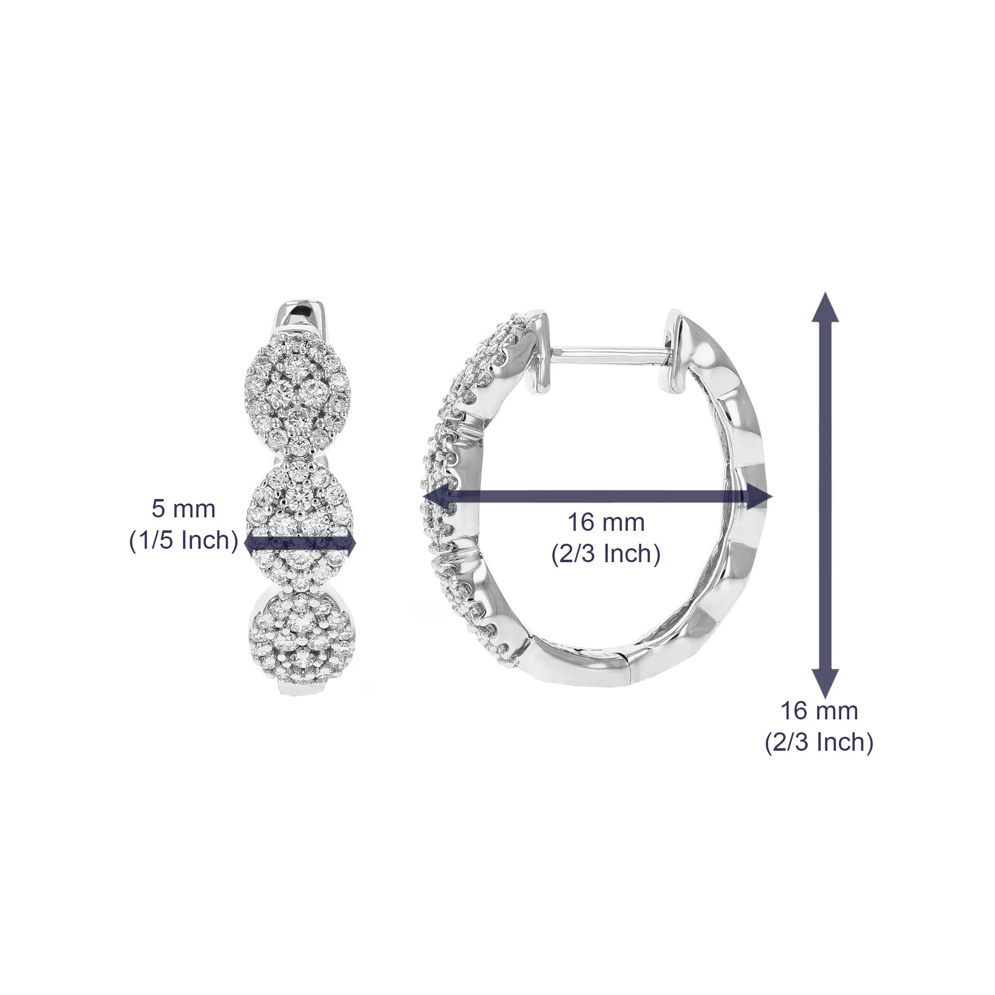 1/2 cttw Three Lab Grown Diamond Hoop Earring 14K White Gold