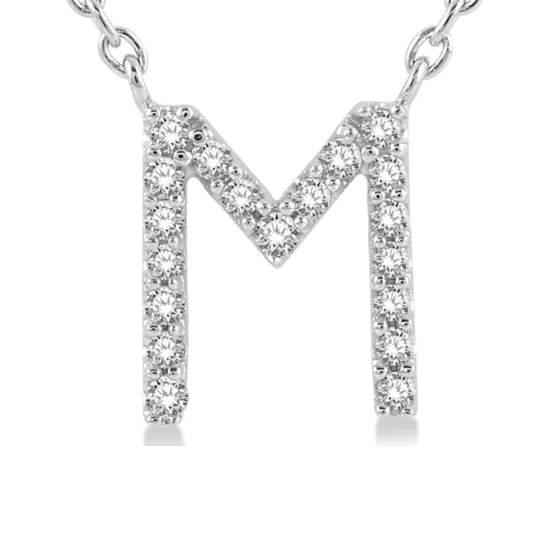 1/20 ctw Initial 'M' Round Cut Diamond Pendant With Chain in 10K White Gold