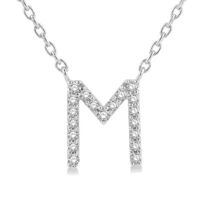 1/20 ctw Initial 'M' Round Cut Diamond Pendant With Chain in 10K White Gold