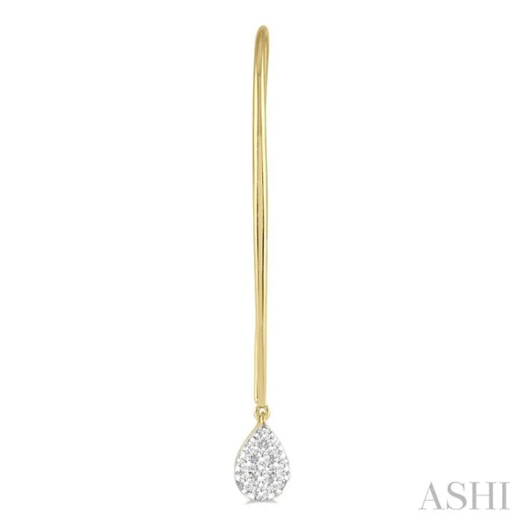 1/3 ctw Pear Shape Dangler Lovebright Round Cut Diamond Earring in 14K Yellow and White Gold