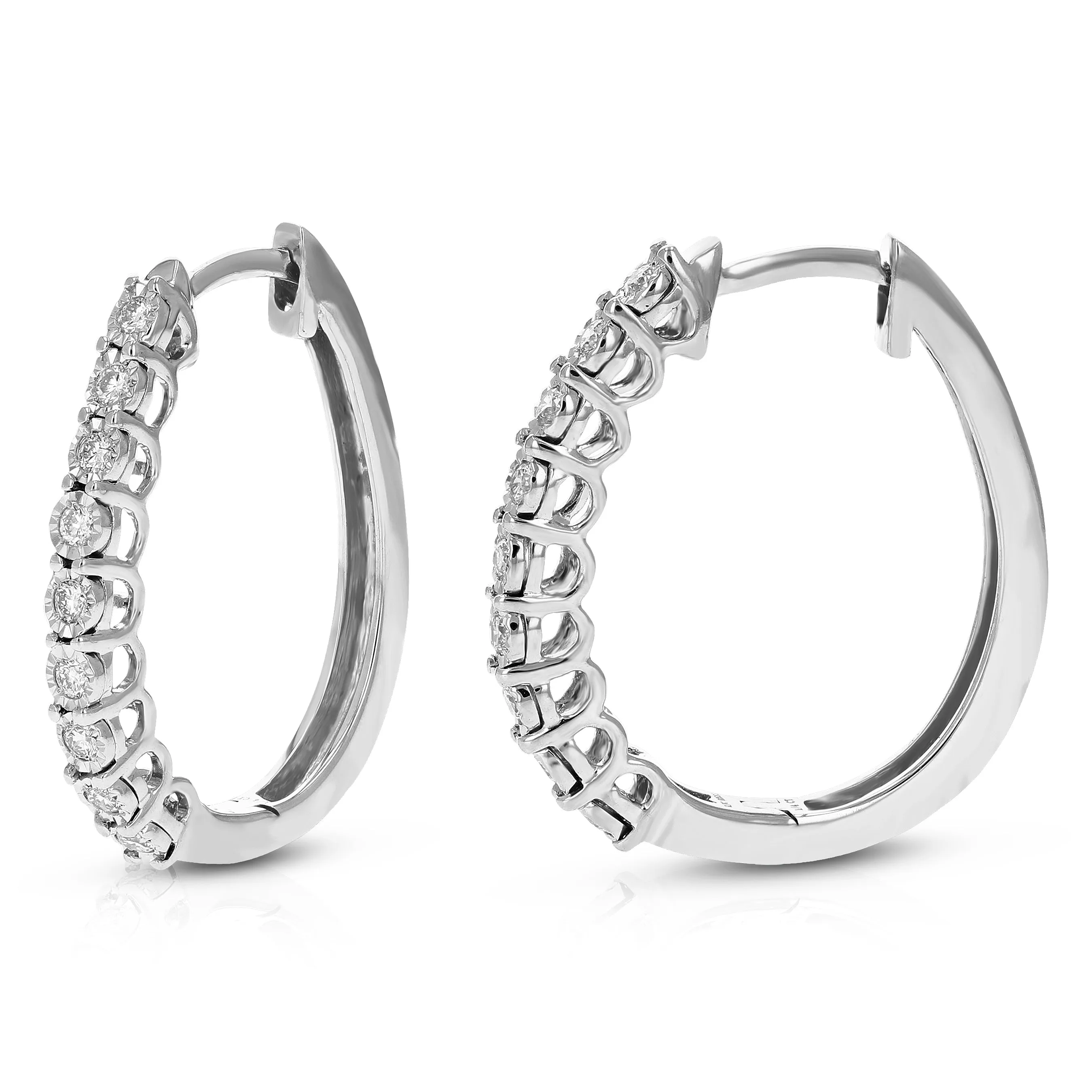 1/4 CT Round Cut Lab Grown Diamond Hoop Earrings in .925 Sterling Silver Prong Set 3/4 Inch