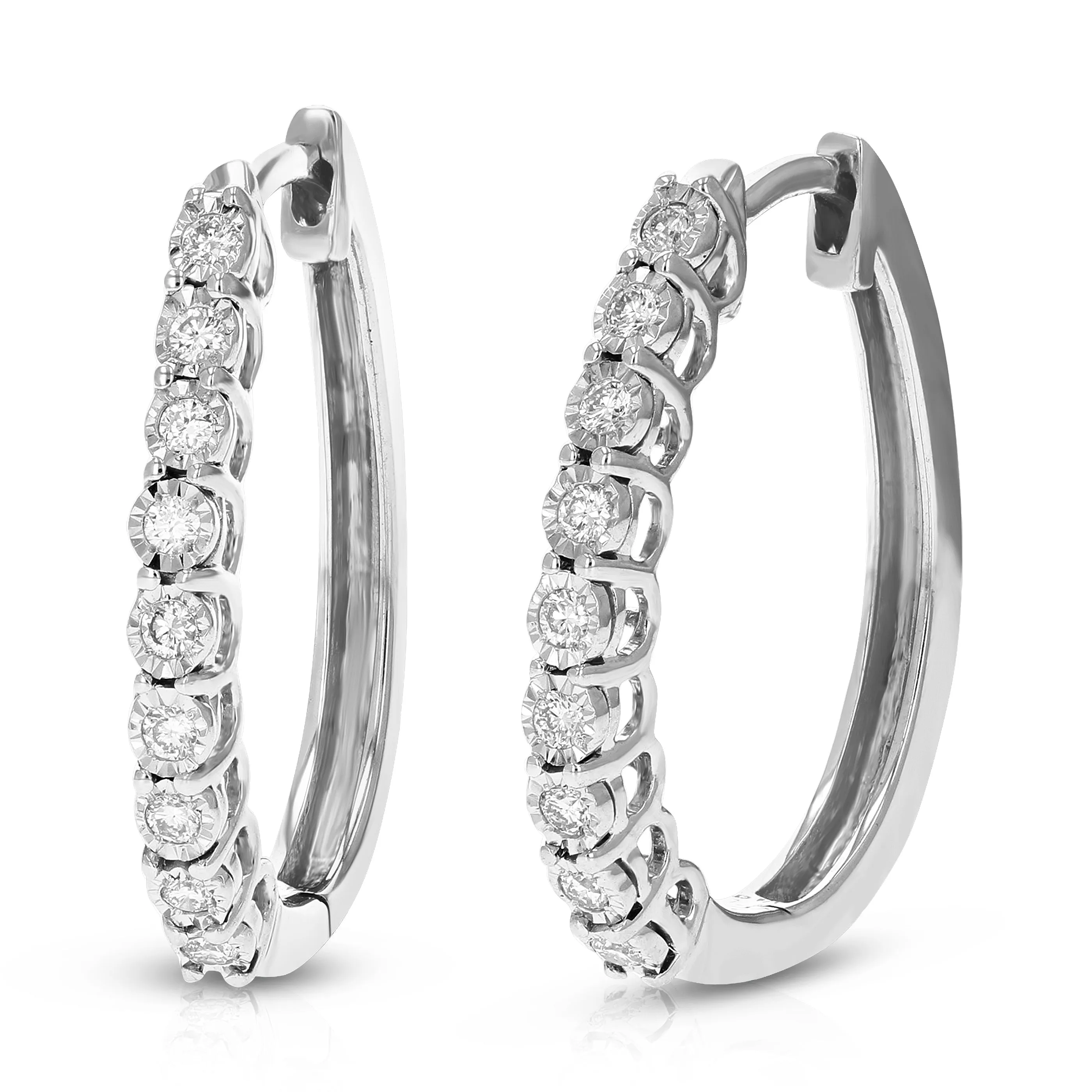 1/4 CT Round Cut Lab Grown Diamond Hoop Earrings in .925 Sterling Silver Prong Set 3/4 Inch