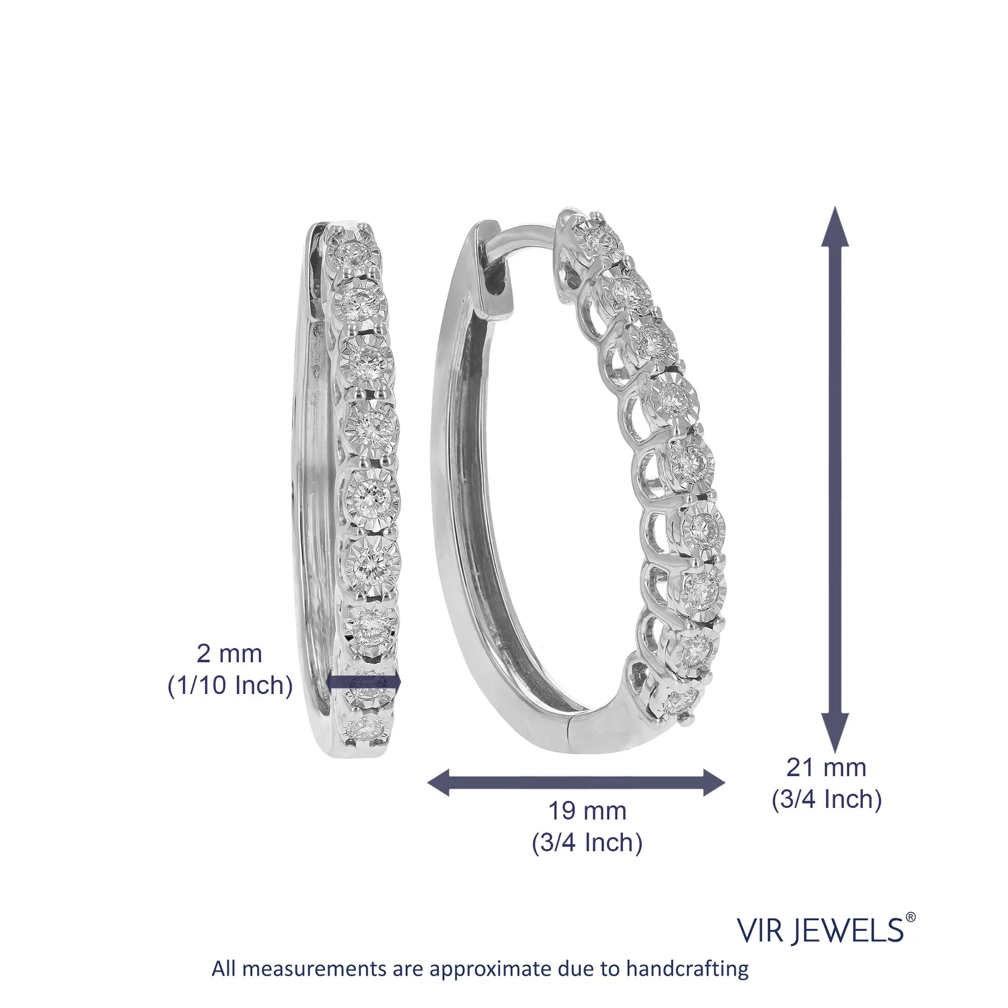 1/4 CT Round Cut Lab Grown Diamond Hoop Earrings in .925 Sterling Silver Prong Set 3/4 Inch