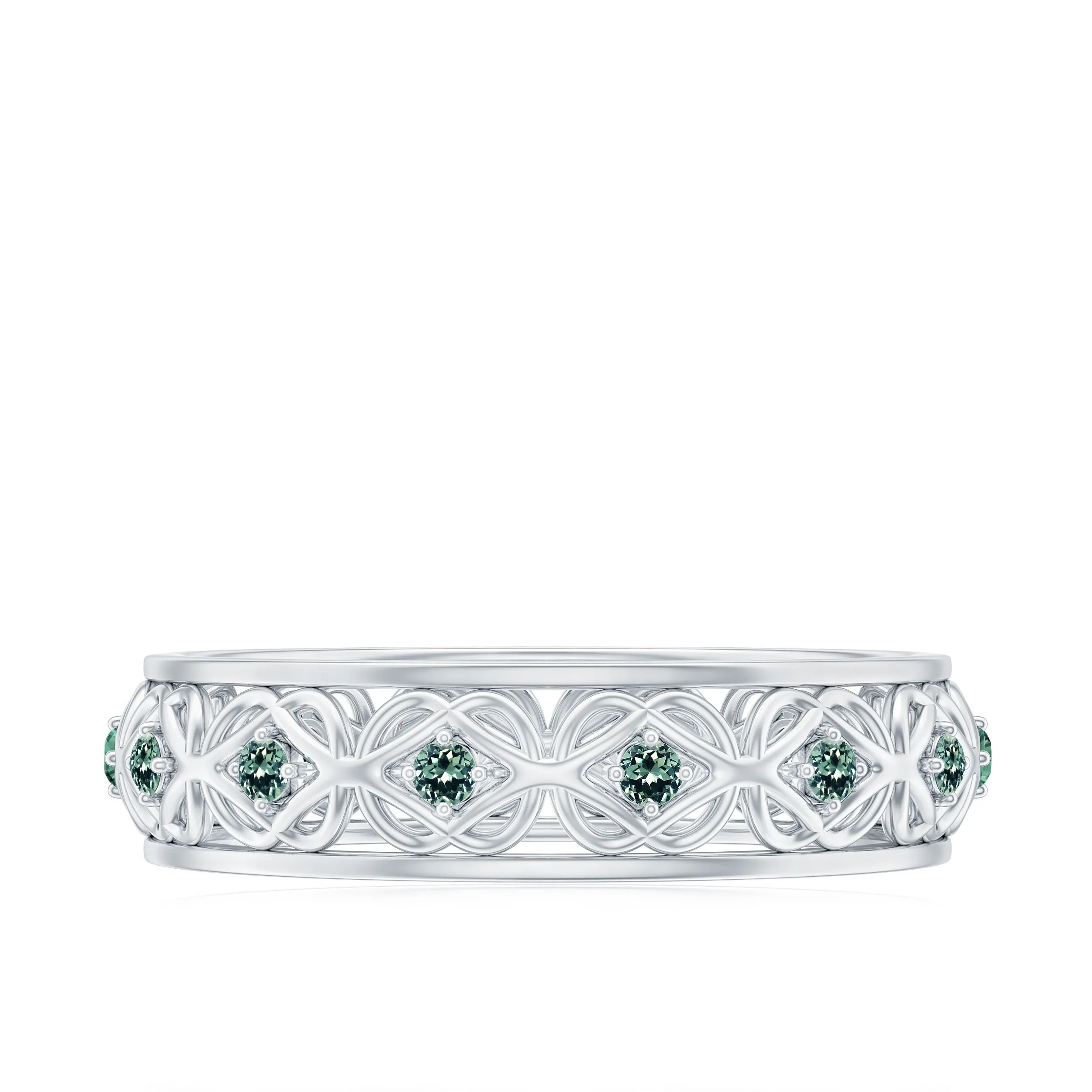 1/4 CT Vintage Created Green Sapphire Celtic Gold Band Ring