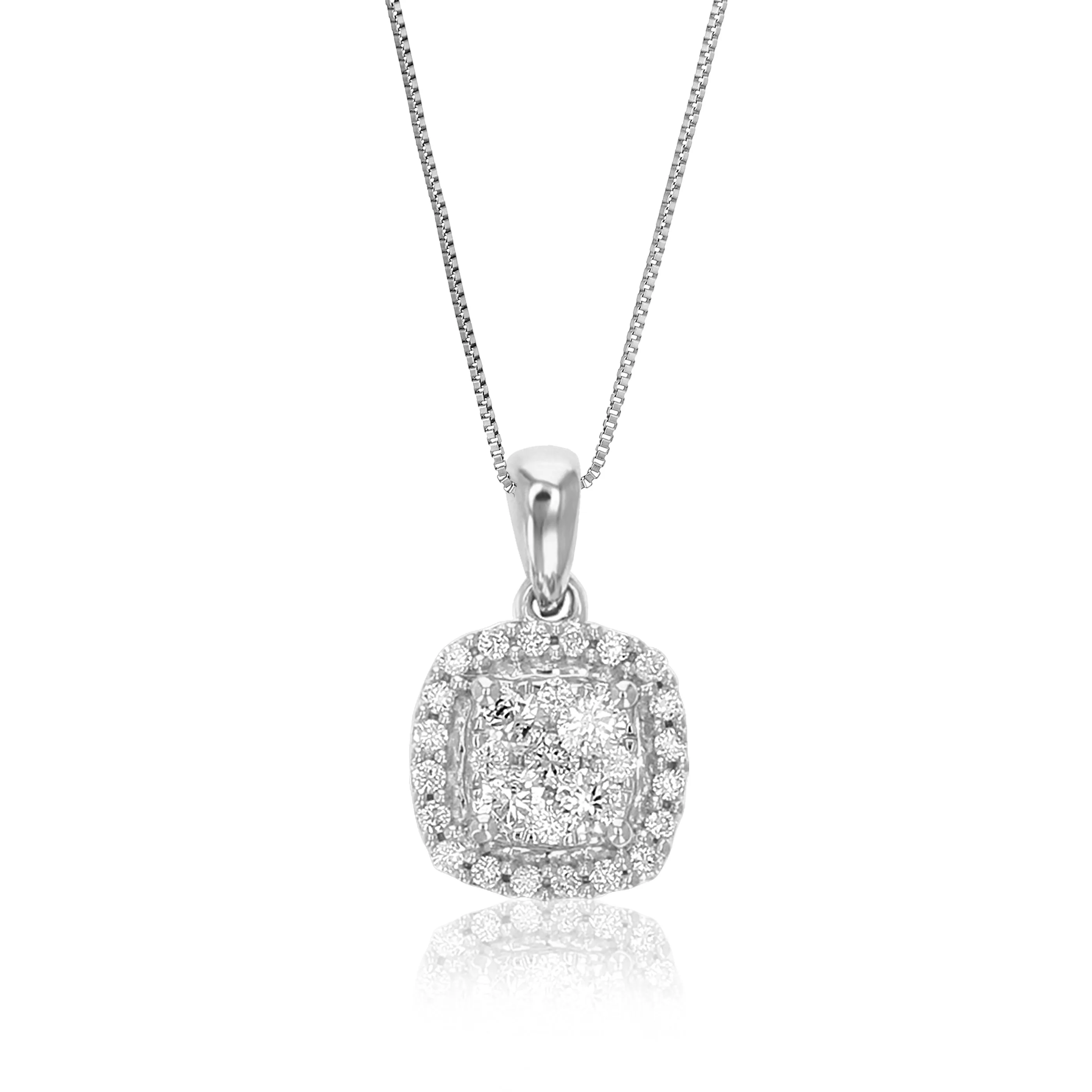 1/4 cttw Lab Grown Diamond Cushion Cluster Pendant Necklace .925 Sterling Silver 1/2 Inch with 18 Inch Chain