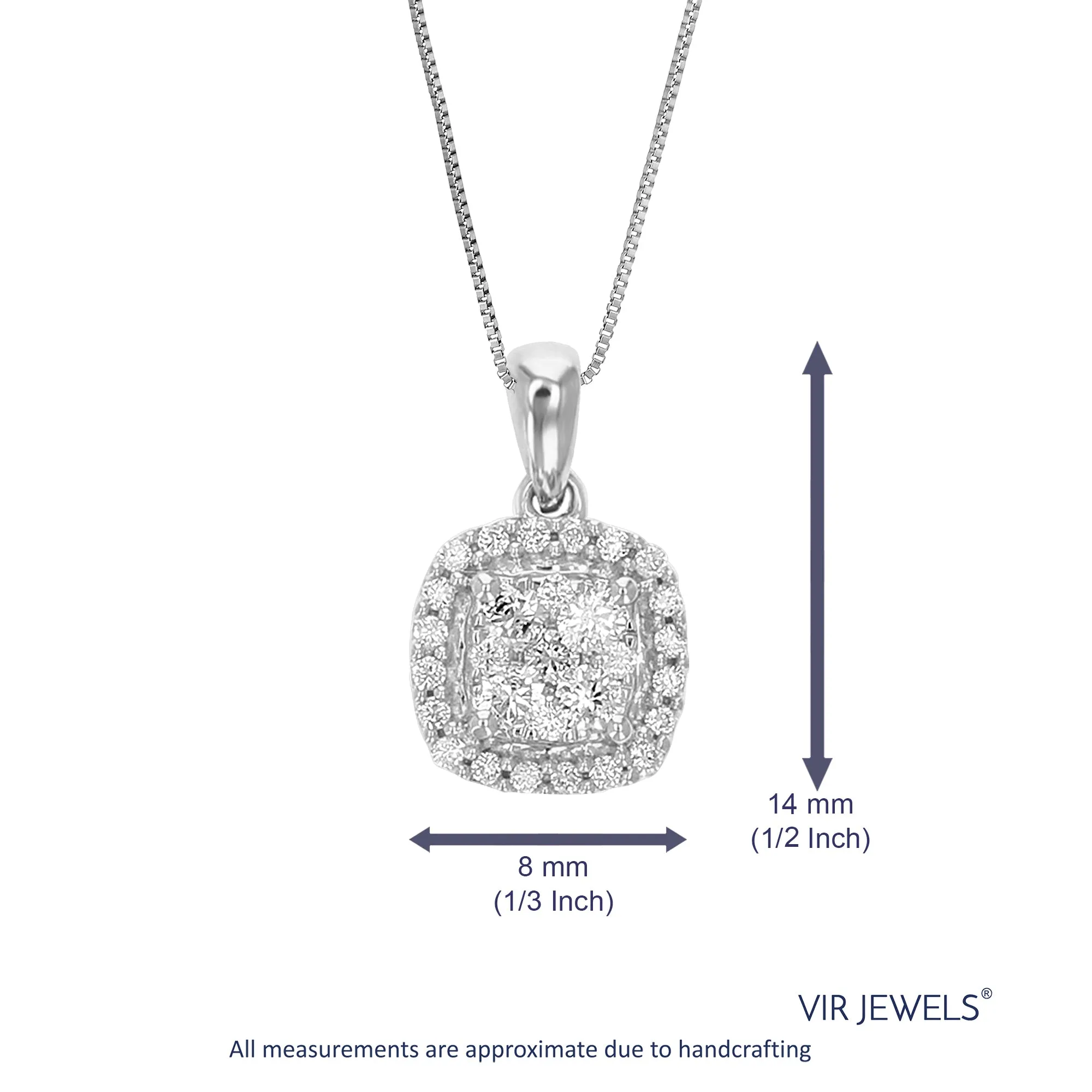 1/4 cttw Lab Grown Diamond Cushion Cluster Pendant Necklace .925 Sterling Silver 1/2 Inch with 18 Inch Chain