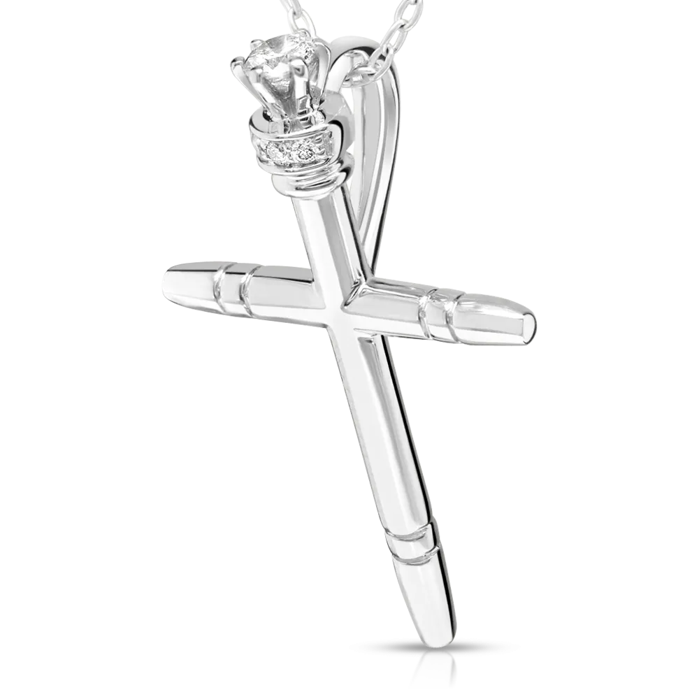 14 Karat White Gold Diamond Cross Pendant