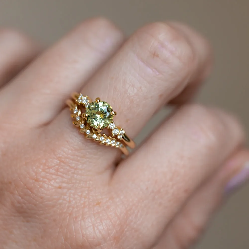 1.43ct Round Light Spring Green Montana Sapphire and Diamond Starry Night Low Profile Solitaire in 18k Yellow Gold