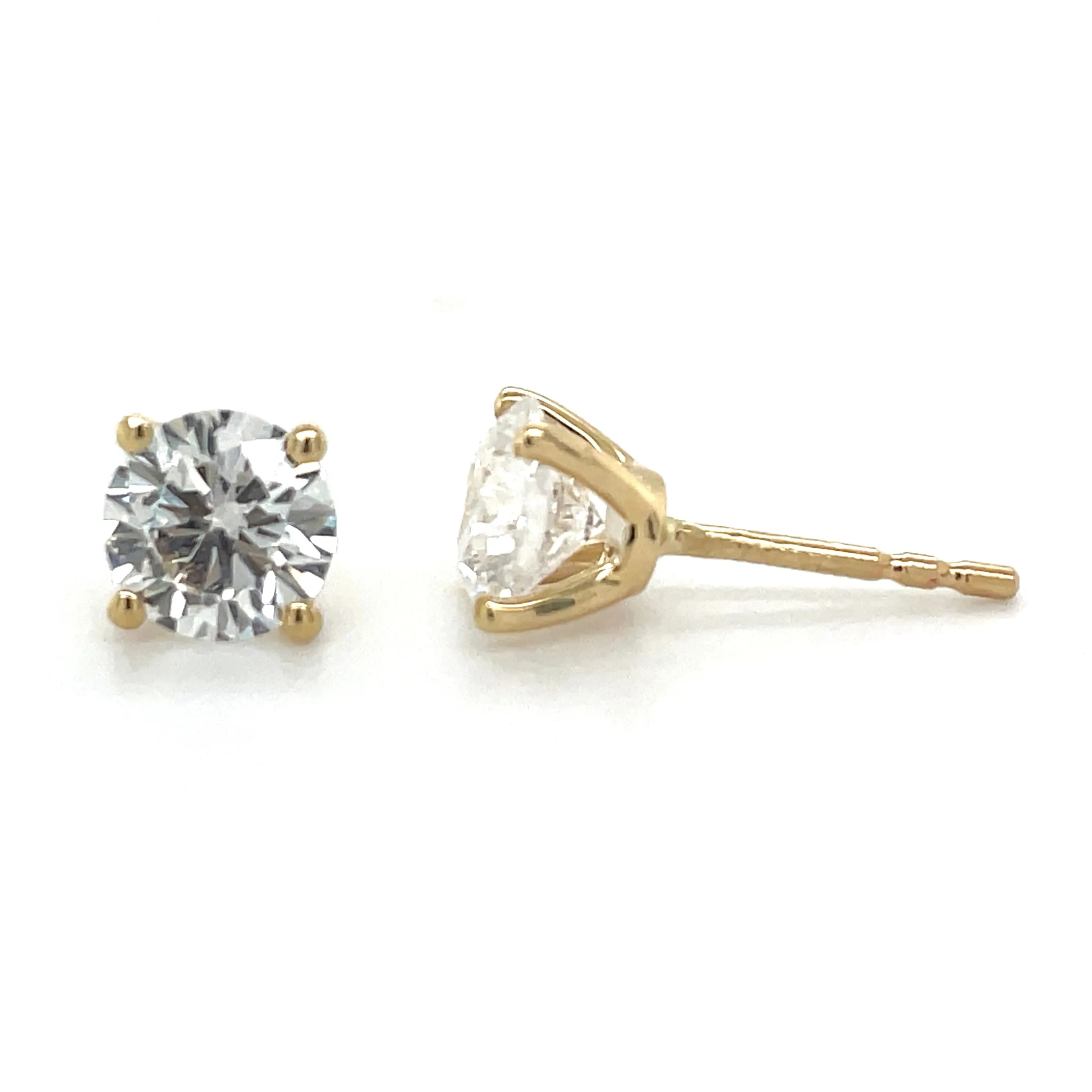 14ct Yellow Gold 1.50ct Laboratory Grown Round Four Claw Diamond Earrings