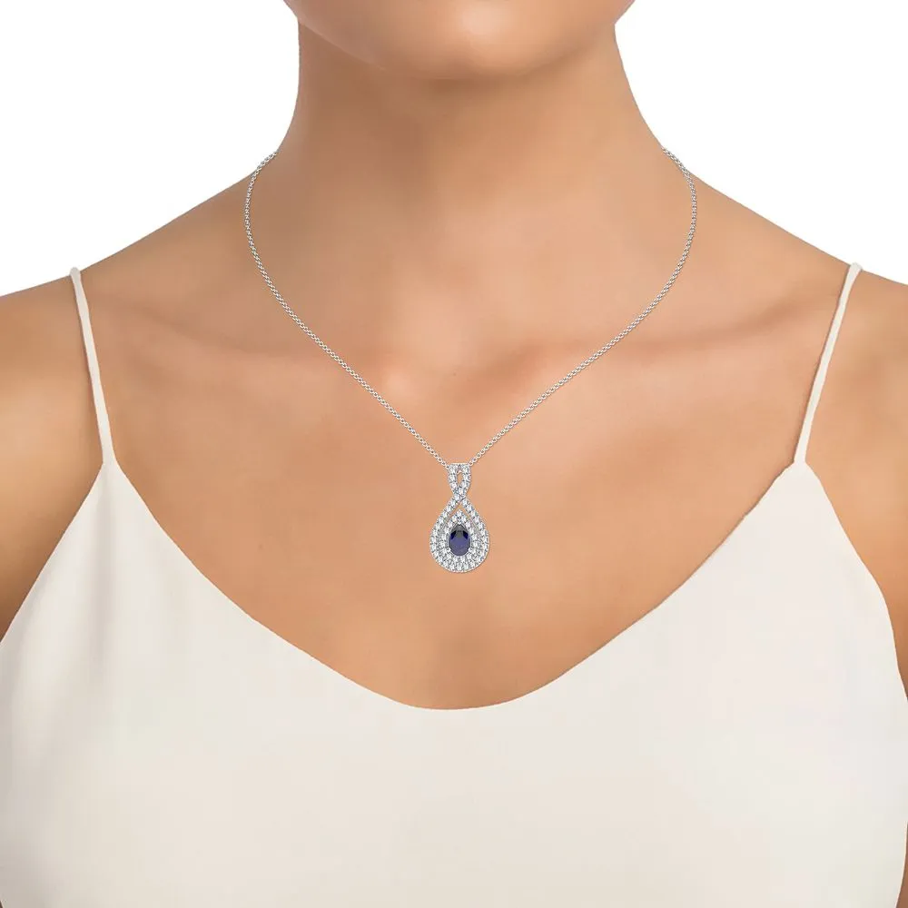 14K 0.33CT Diamond Sapphire Pendant