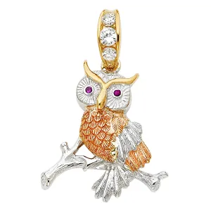 14K CZ Owl Pendant