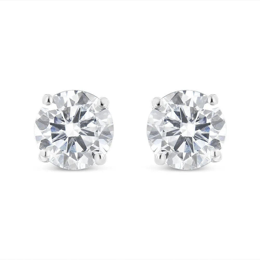 14K White Gold 1-1/2 Cttw Round Brilliant-Cut Near Colorless Diamond Classic 4-Prong Stud Earrings with Screw Backs