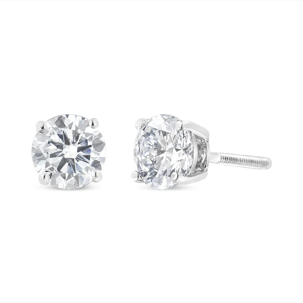 14K White Gold 1-1/2 Cttw Round Brilliant-Cut Near Colorless Diamond Classic 4-Prong Stud Earrings with Screw Backs