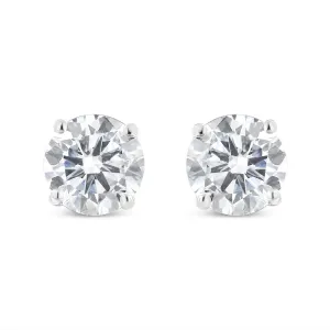 14K White Gold 1-1/2 Cttw Round Brilliant-Cut Near Colorless Diamond Classic 4-Prong Stud Earrings with Screw Backs