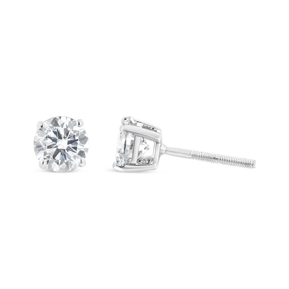 14K White Gold 1-1/2 Cttw Round Brilliant-Cut Near Colorless Diamond Classic 4-Prong Stud Earrings with Screw Backs