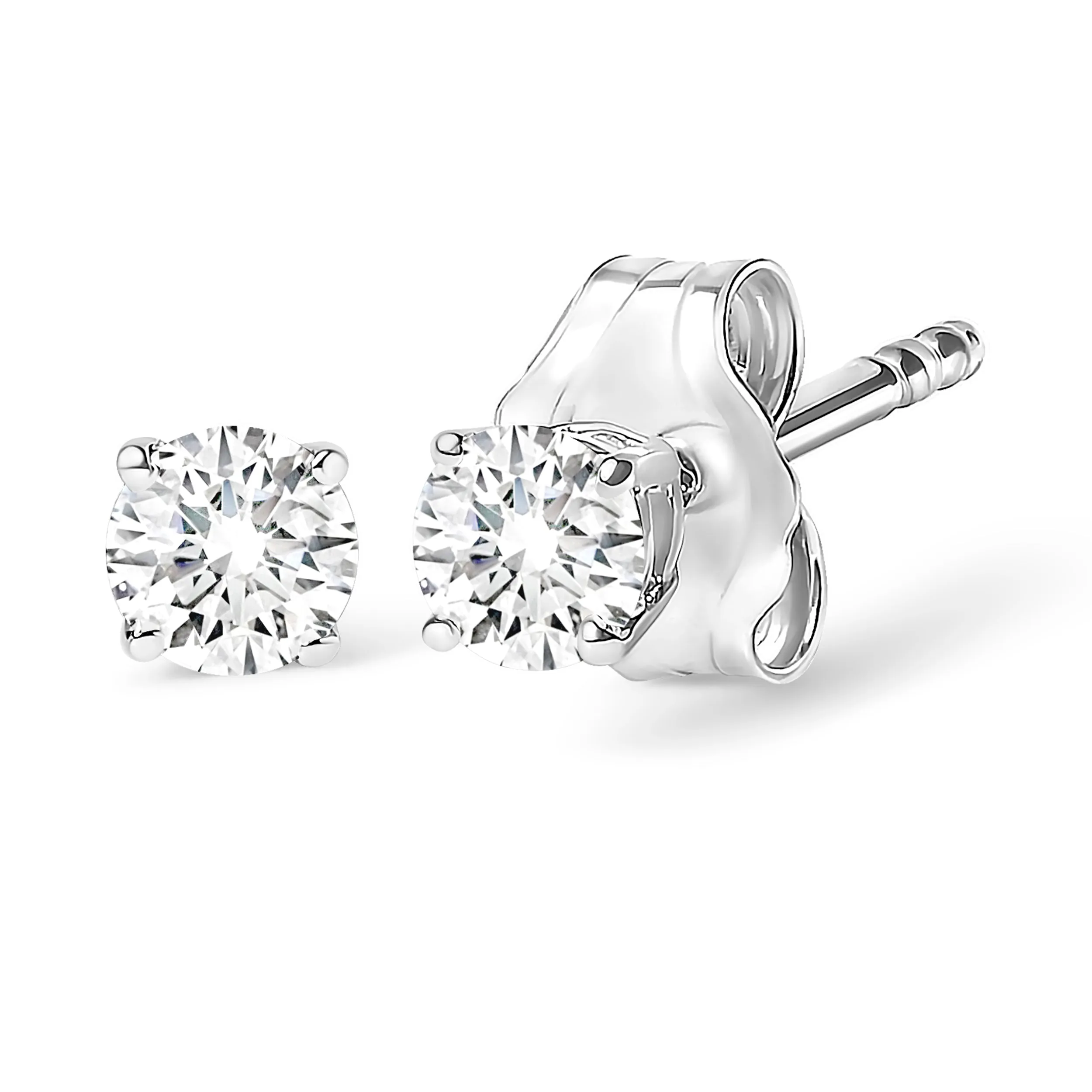 14K White Gold 1/6 Cttw Round Brilliant-Cut Near Colorless Diamond Classic 4-Prong Stud Earrings