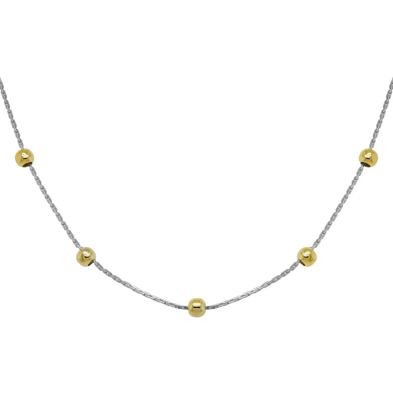 14K White Gold Box Chain with Yellow Gold Beads