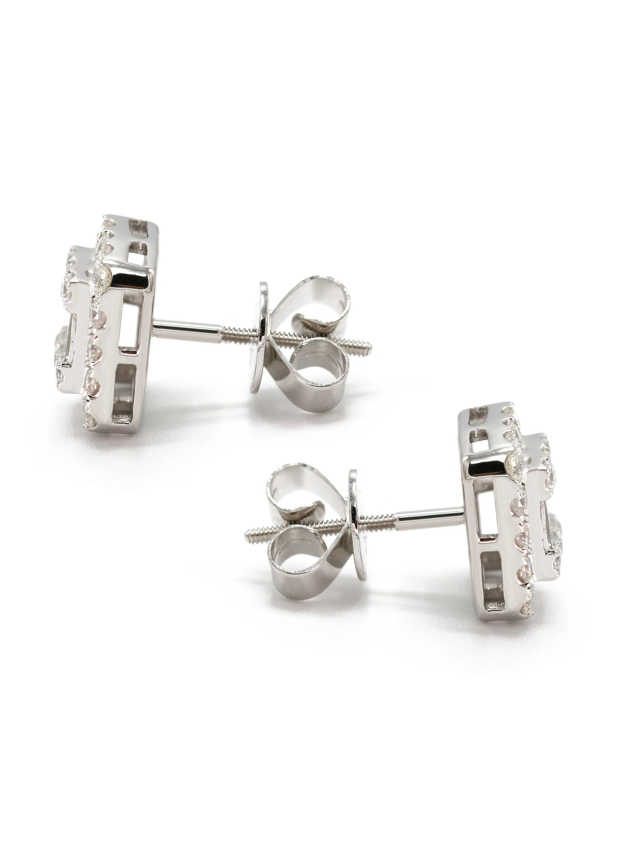 14K White Gold Diamond Baguette Earrings For Men | 1.13 Carats | 3.93 Grams