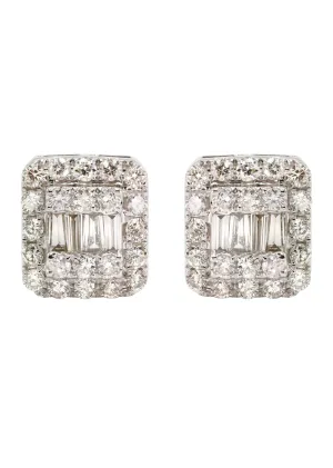 14K White Gold Diamond Baguette Earrings For Men | 1.13 Carats | 3.93 Grams